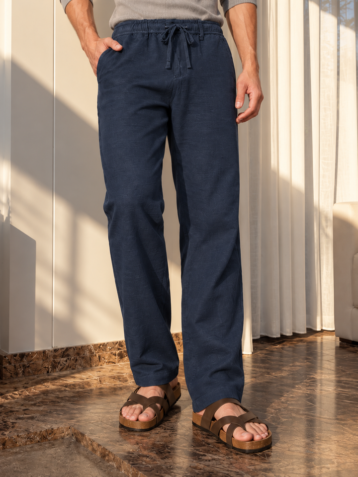Linen : Navy Baggy Trousers