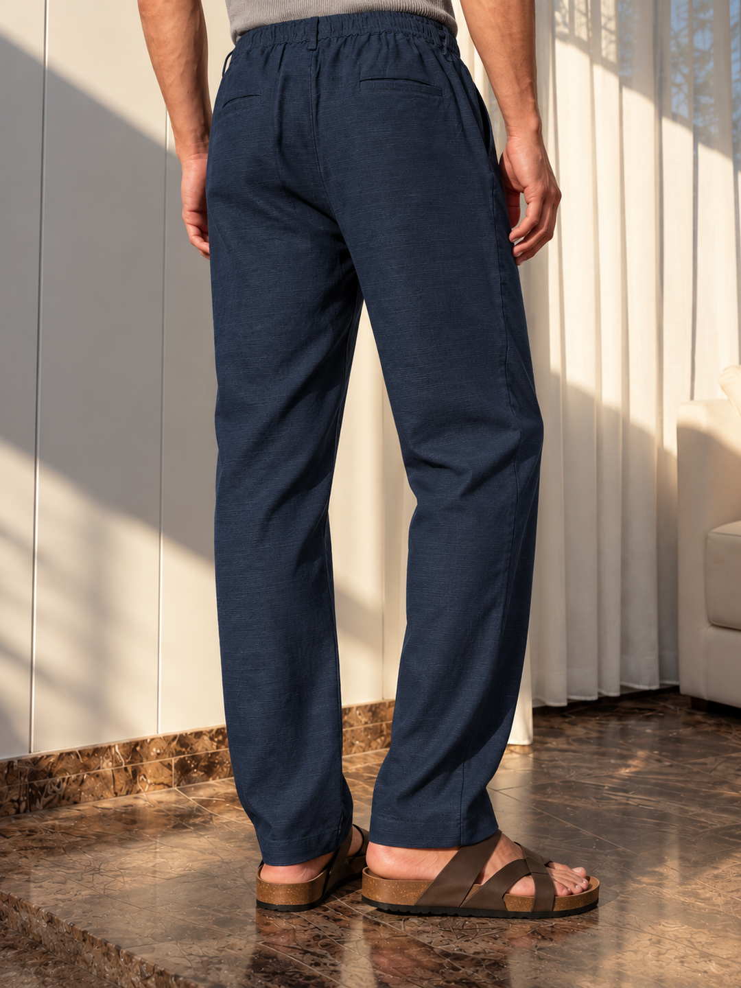 Linen : Navy Baggy Trousers