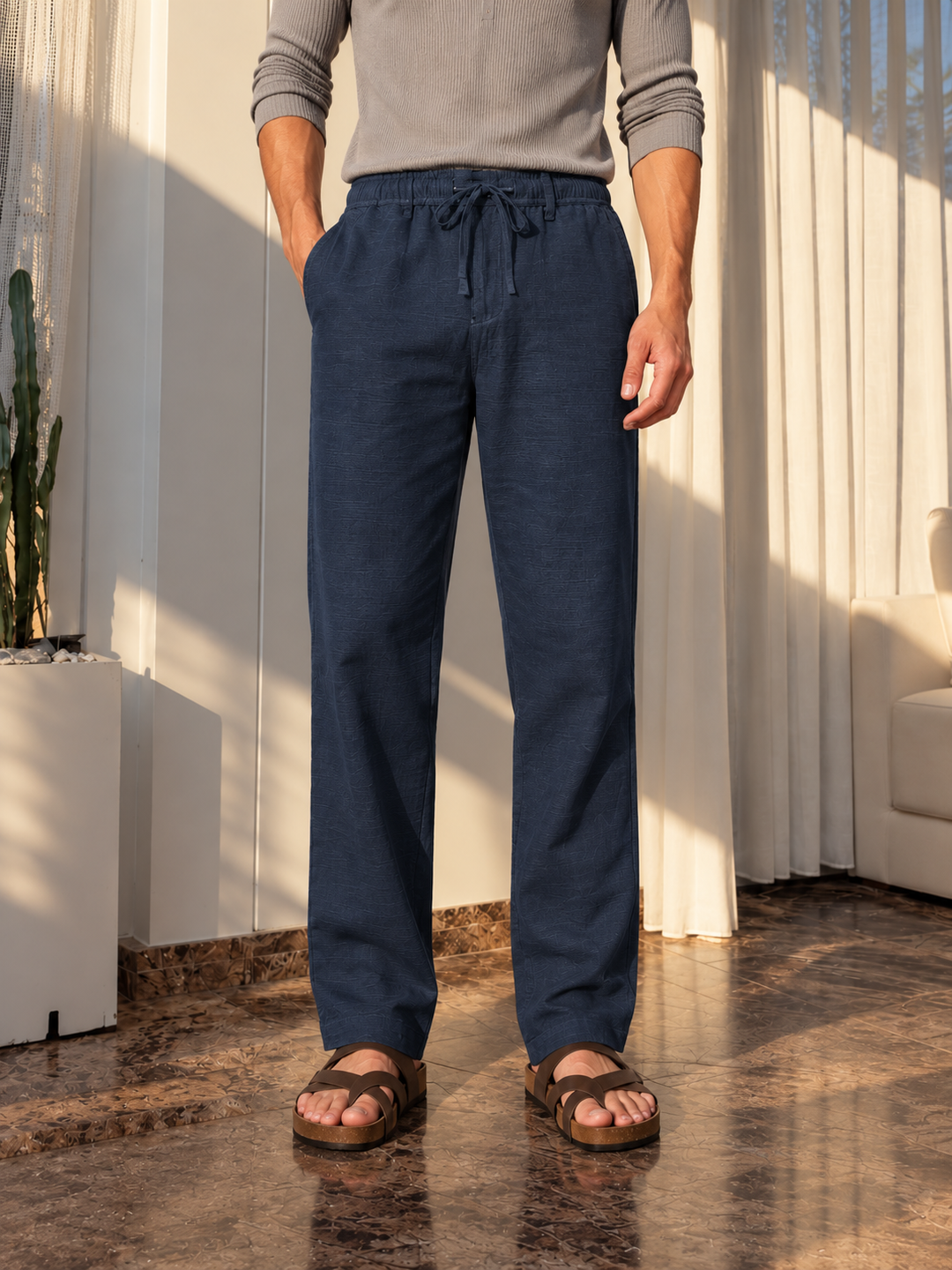 Linen : Navy Baggy Trousers