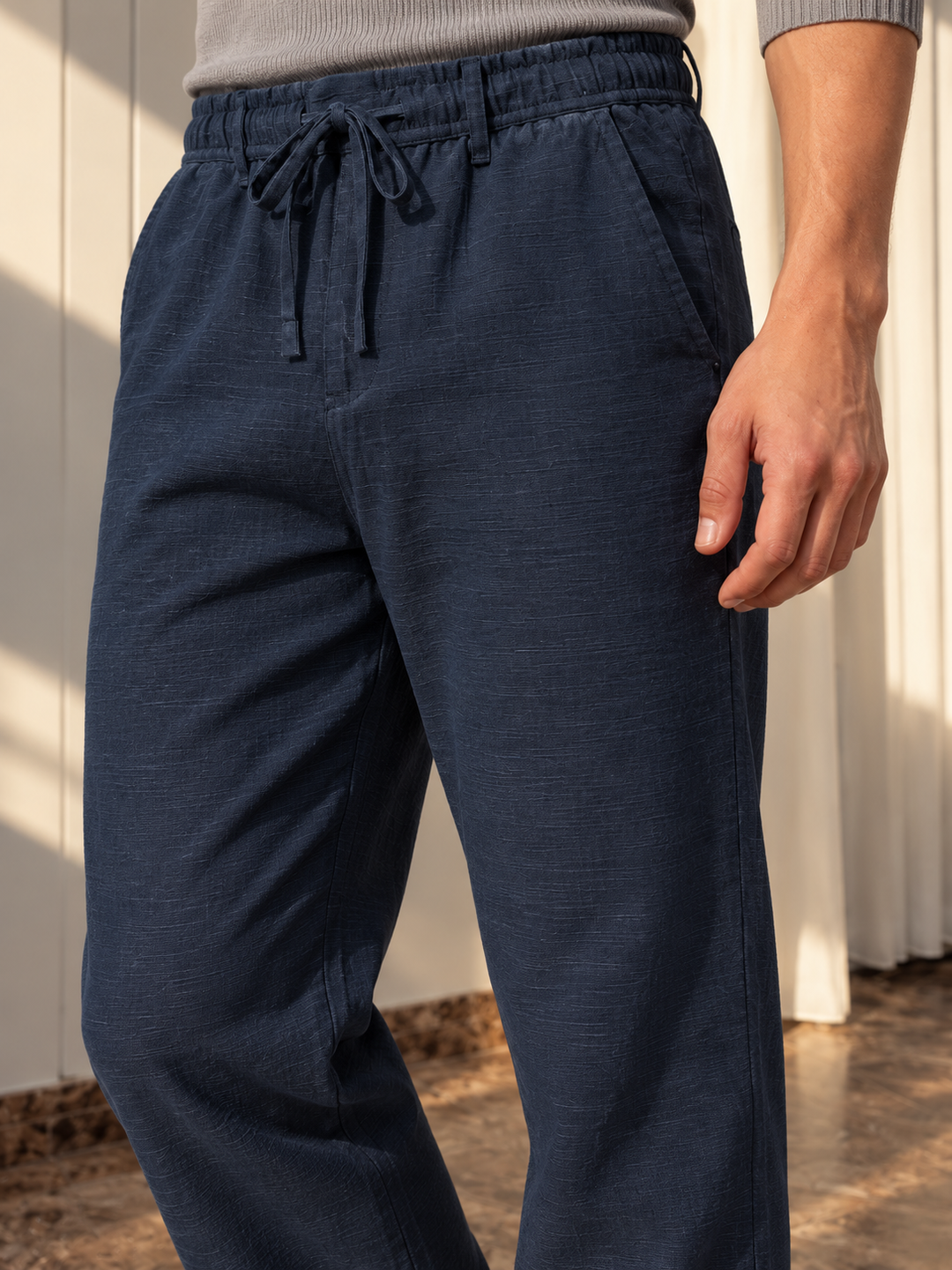 Linen : Navy Baggy Trousers