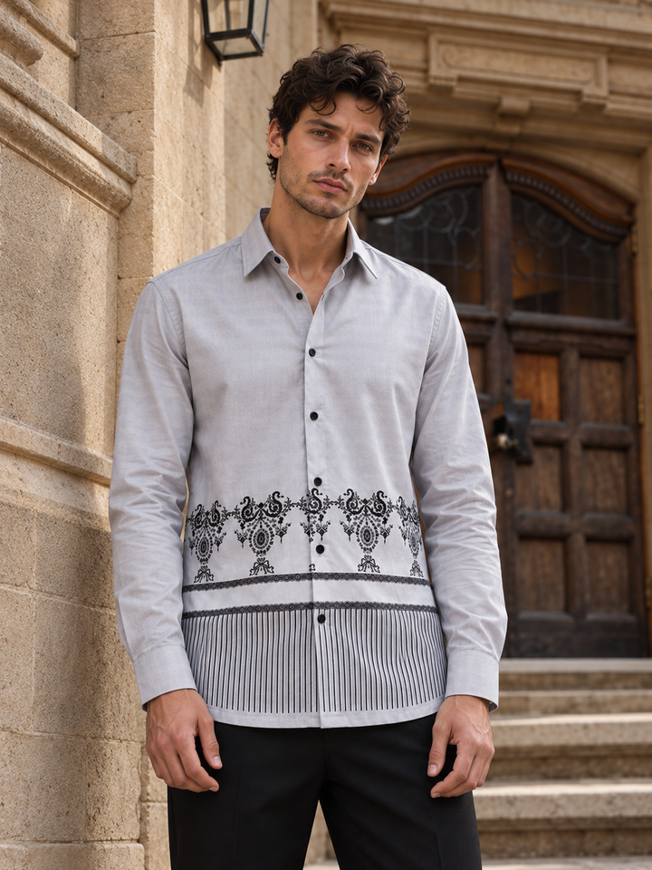 Black & White Folk Printed Satin Shirt