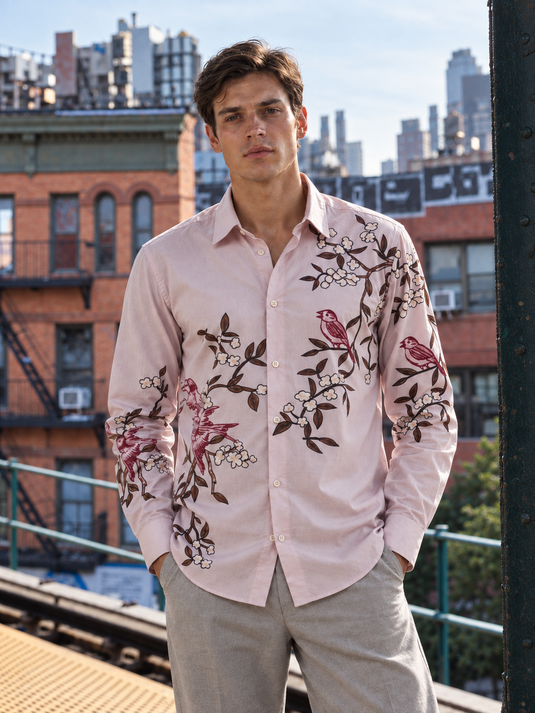 Humming Branches : Printed Cotton Shirt