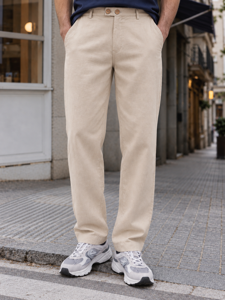 Casual Fit: Cream Linen Pants