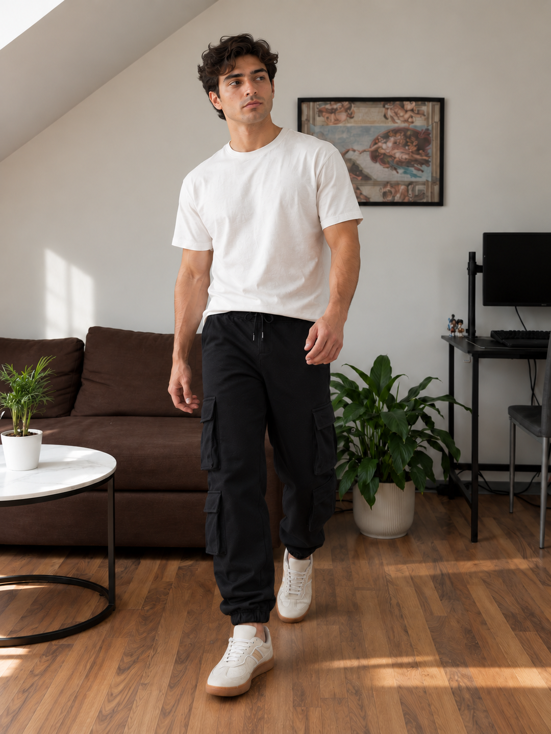Multi Pockets: Black Cargo Joggers