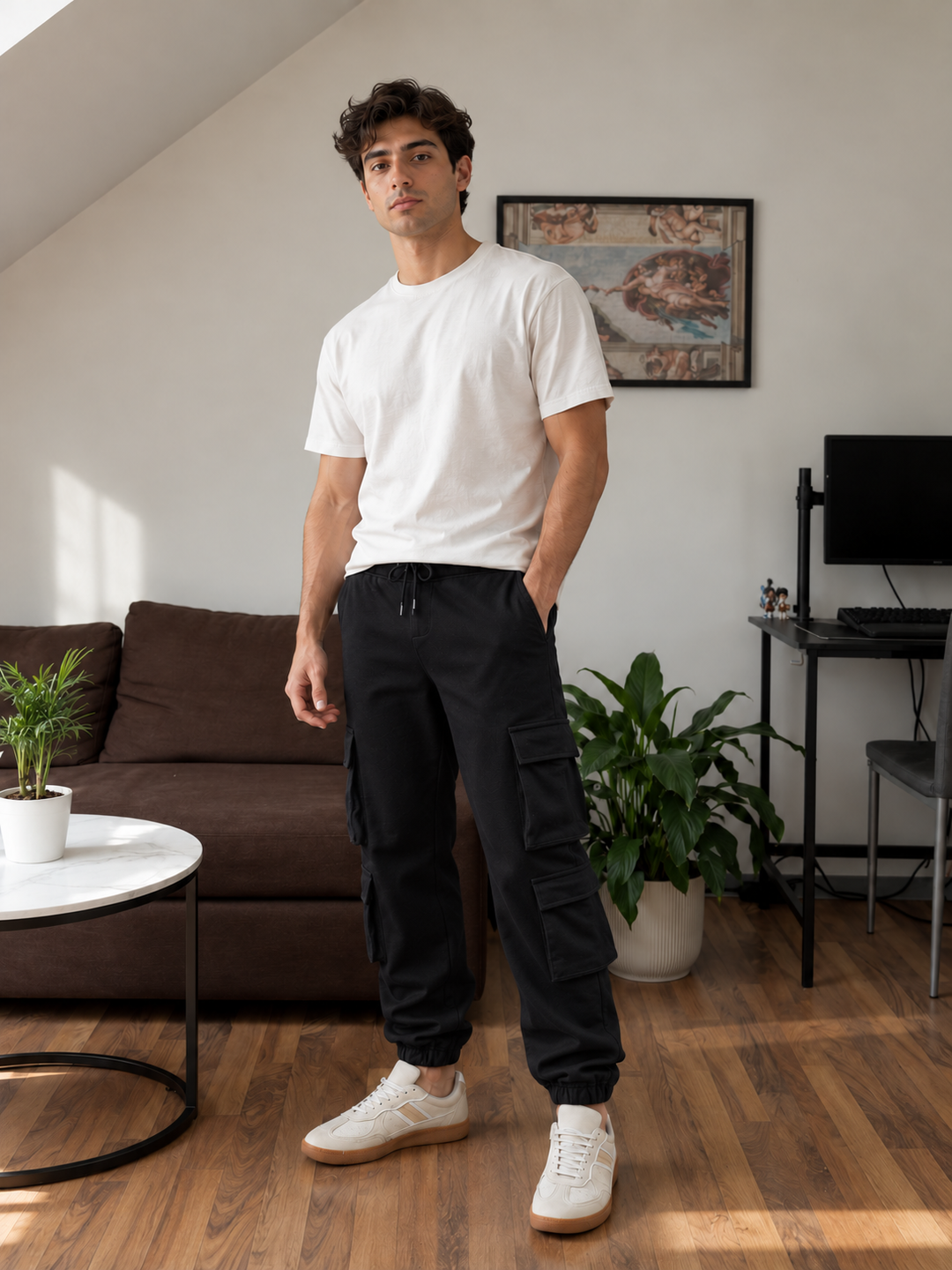 Multi Pockets: Black Cargo Joggers