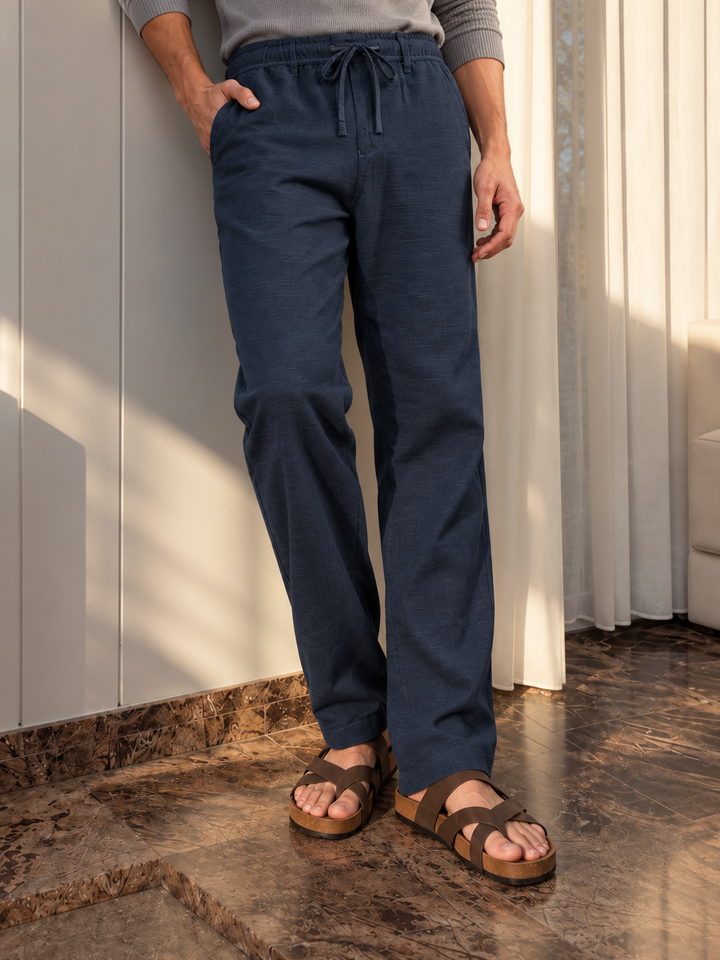 Linen : Navy Baggy Trousers