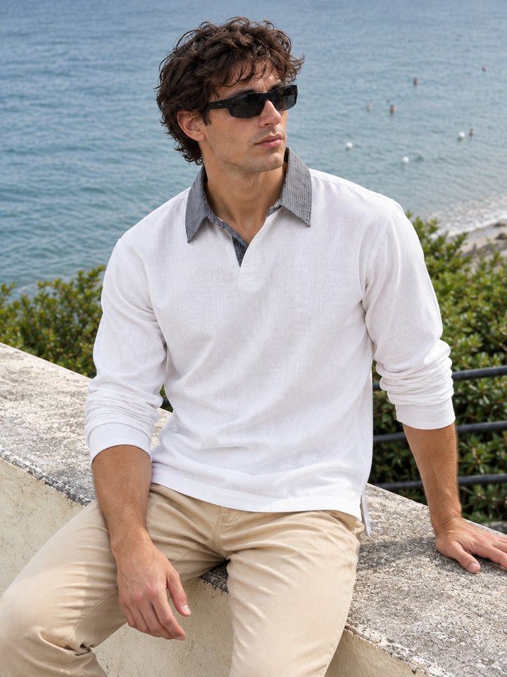 Contrast Collar : White Linen Kurta
