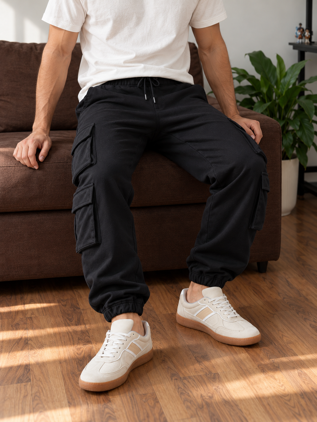 Multi Pockets: Black Cargo Joggers