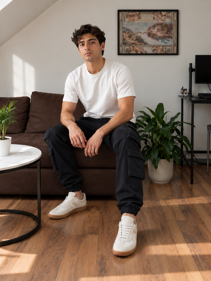 Multi Pockets: Black Cargo Joggers