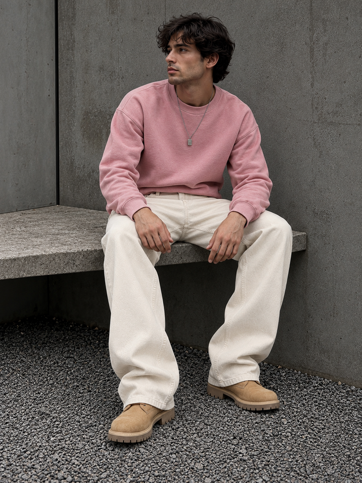 Denims: Ecru Baggy Jeans