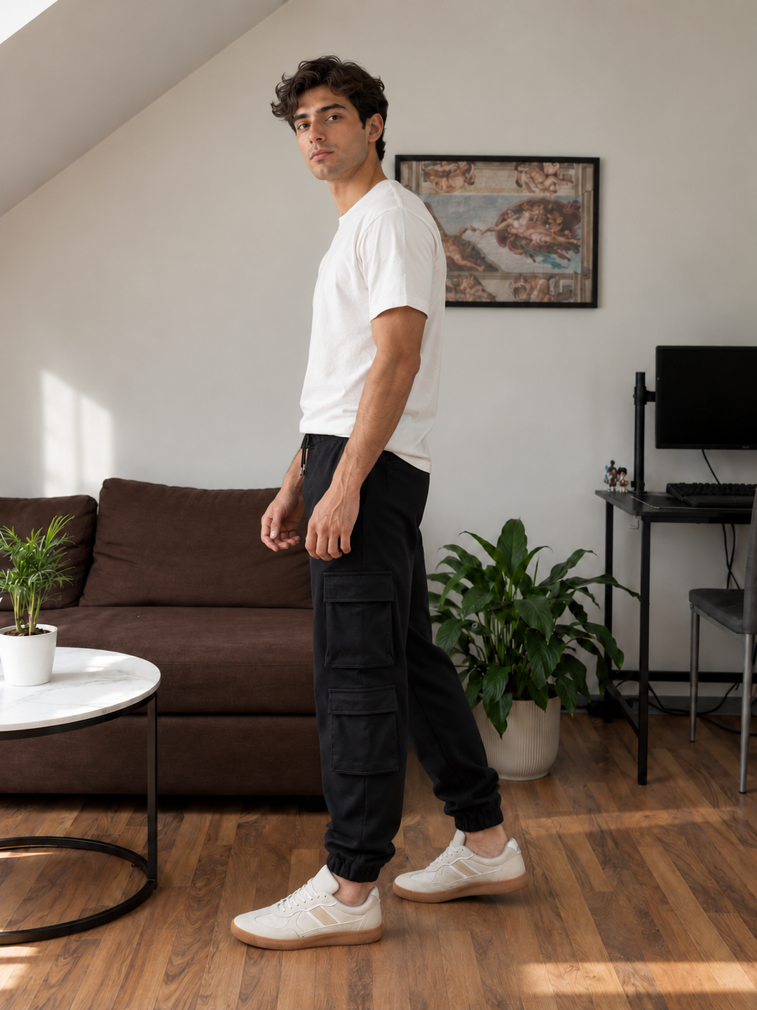Multi Pockets: Black Cargo Joggers