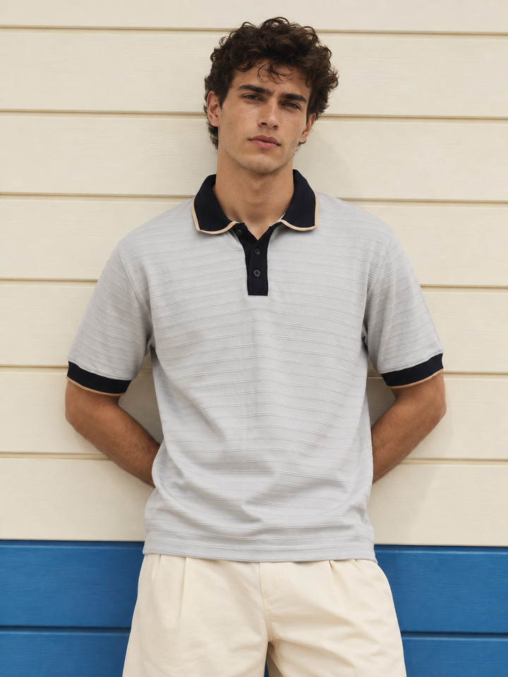 Classic: Grey Textured Polo Shirt