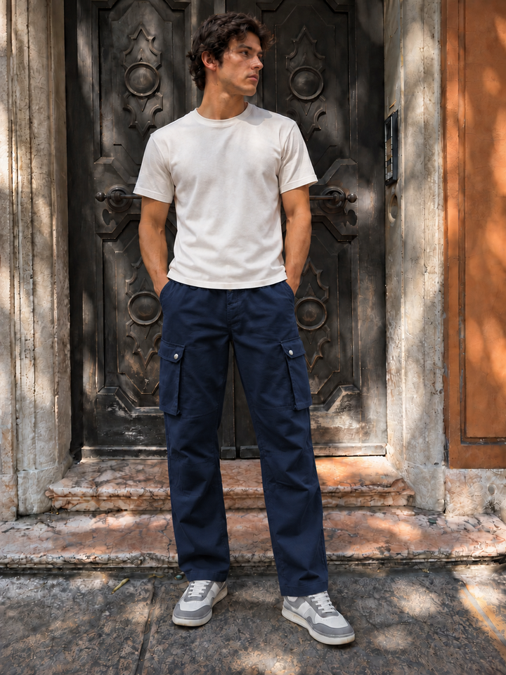 Combat : Navy Regular Fiit Cargo Pants