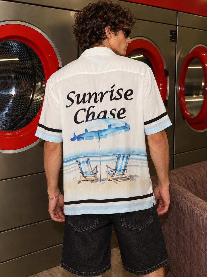 Sunrise Chase: White Oversized T-shirt
