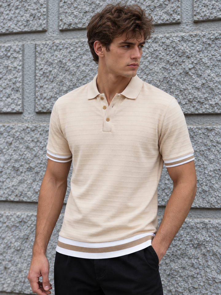 Classic Ochre Stripes Textured Polo