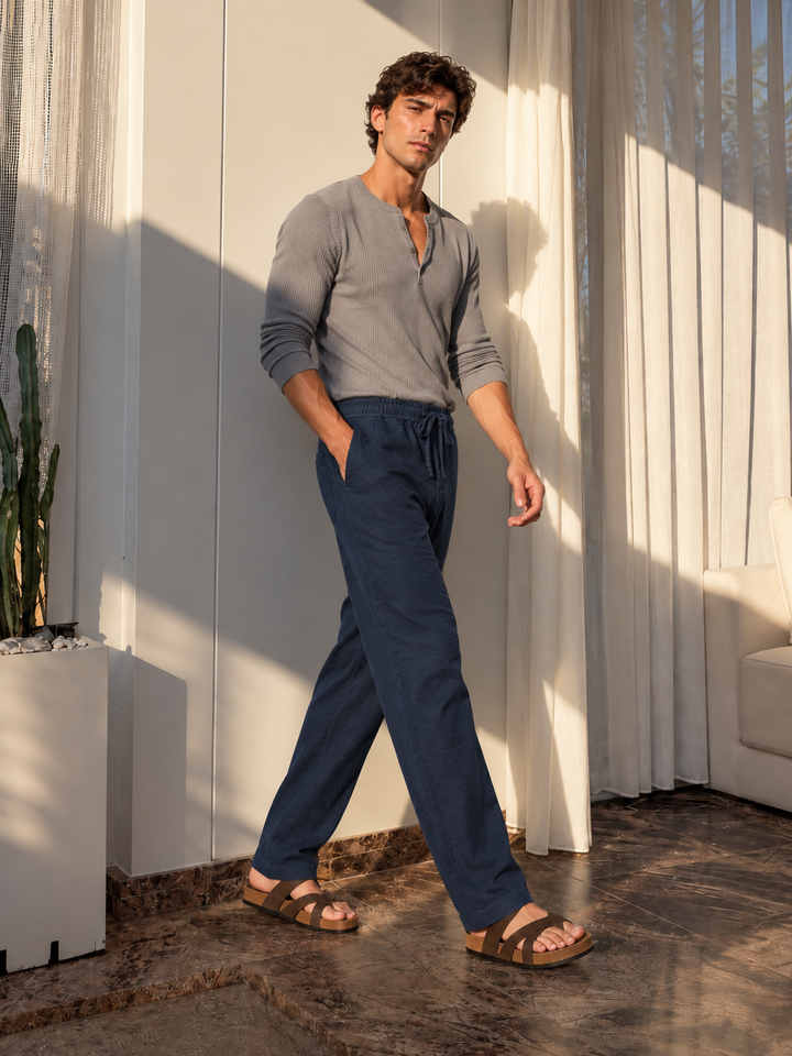 Linen : Navy Baggy Trousers
