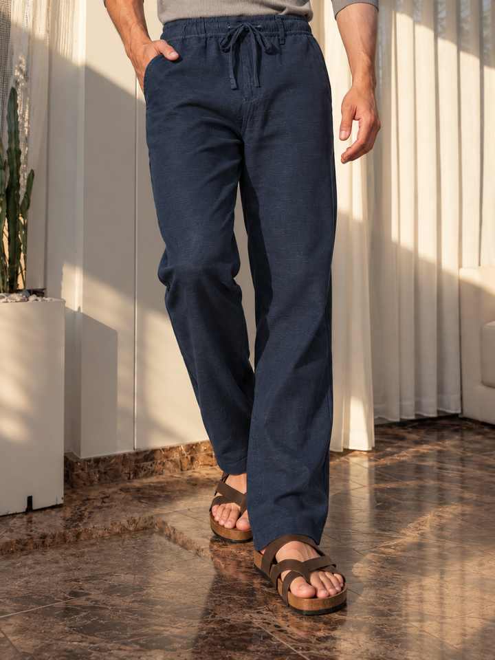 Linen : Navy Baggy Trousers