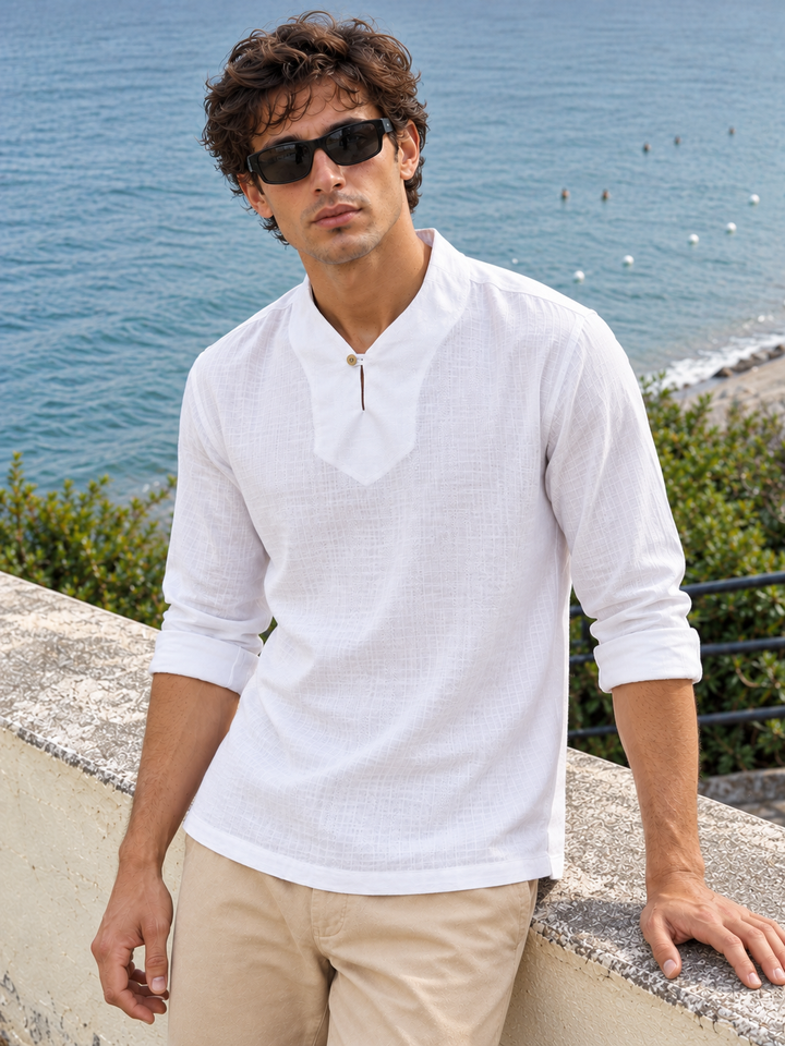 Plain Collar: White Linen Kurta