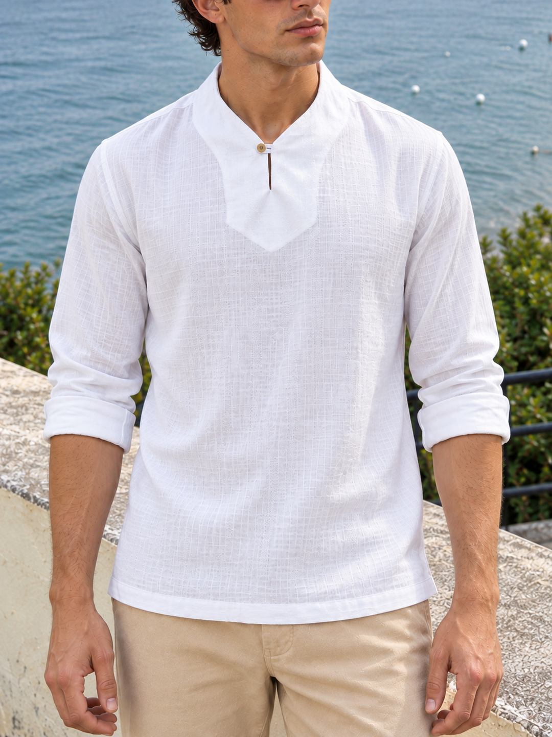 Plain Collar: White Linen Kurta