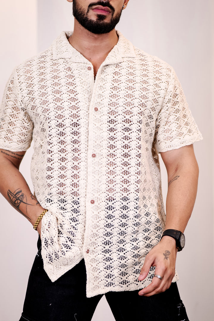 Elegant Ochre Crochet Shirt 87