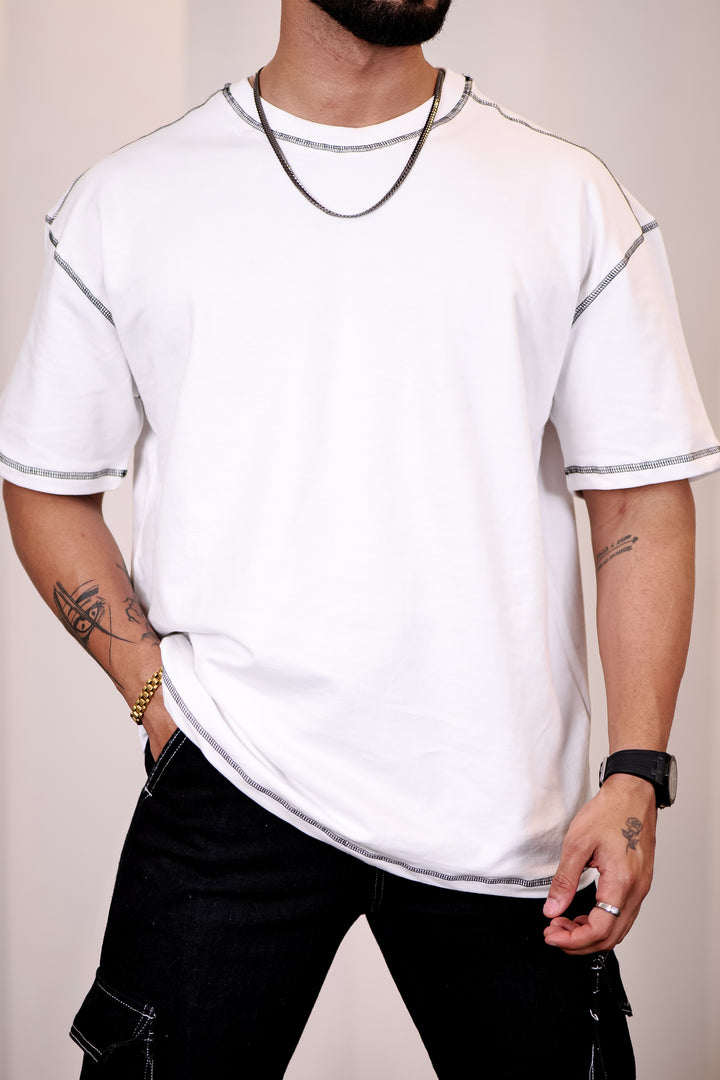 Contrast Stitch White Oversized T-shirt 7