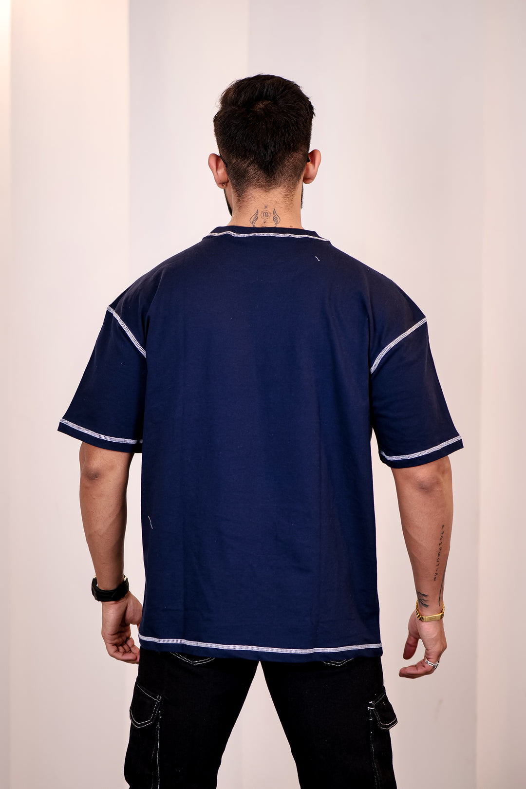 Contrast Stitch Navy Oversized T-Shirt 6