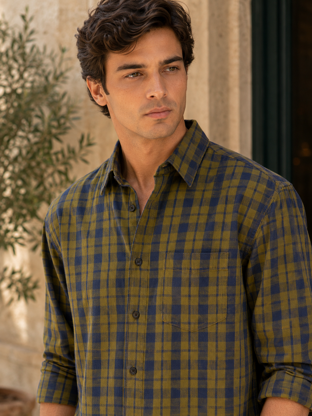 Twill: Olive & Blue Checks Shirt