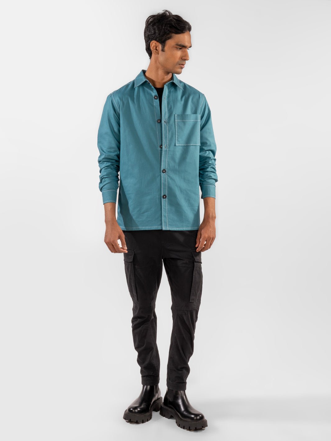 Contrast Stitch Overshirt Sapphire Blue 2