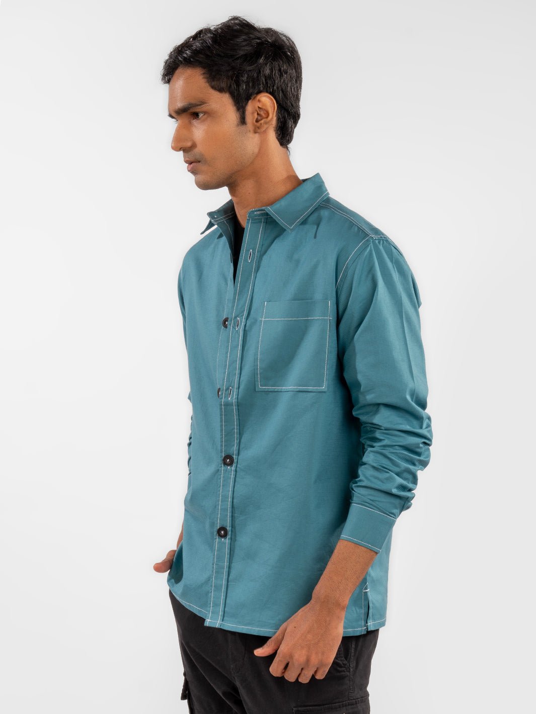 Contrast Stitch Overshirt Sapphire Blue 3