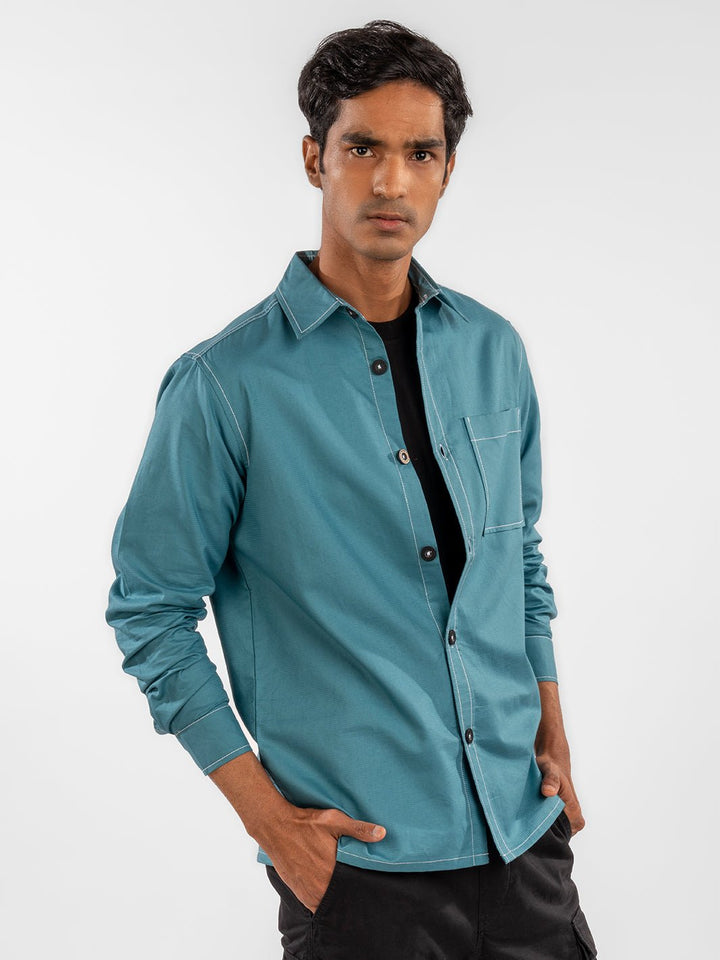 Contrast Stitch Overshirt Sapphire Blue 5