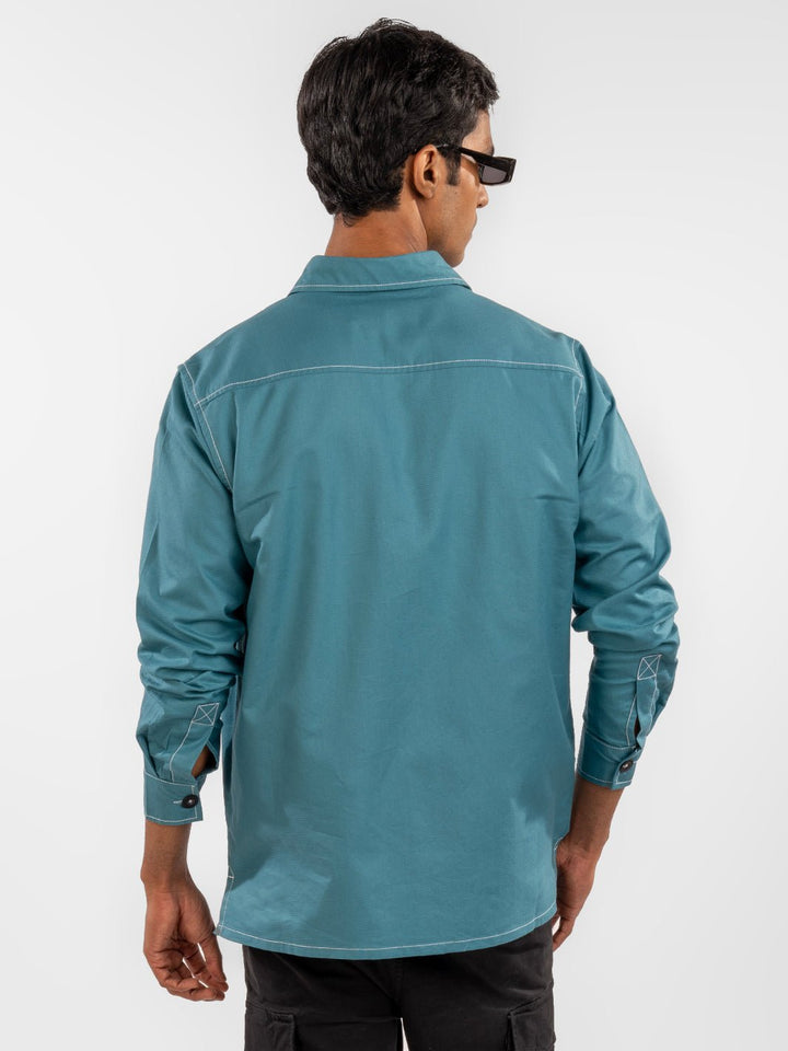 Contrast Stitch Overshirt Sapphire Blue 4