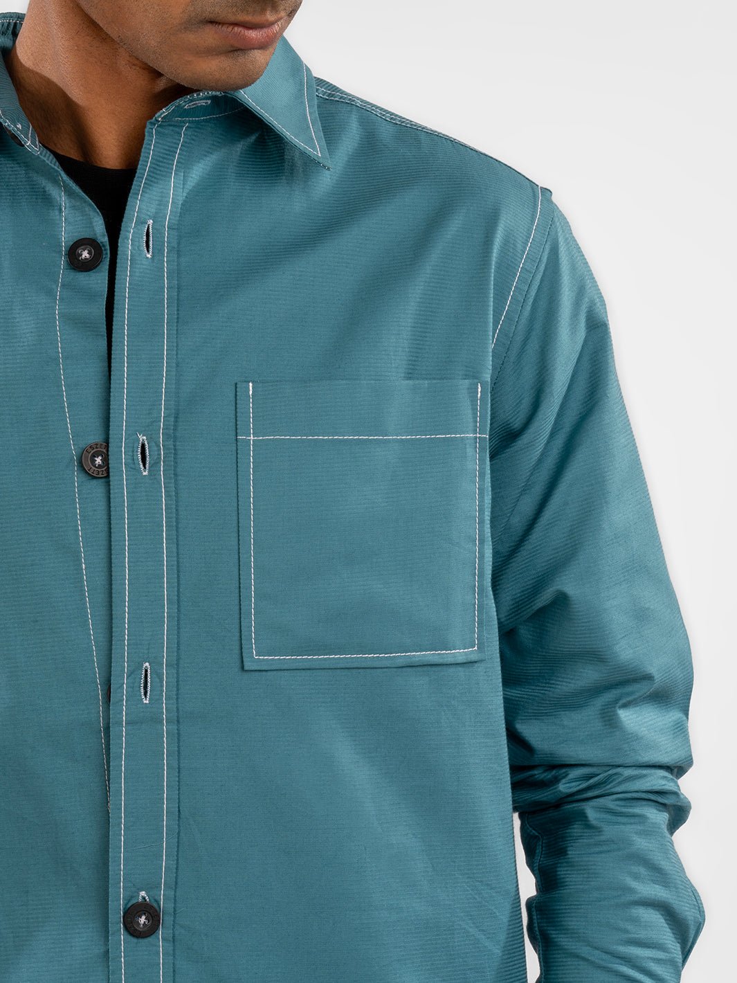 Contrast Stitch Overshirt Sapphire Blue 6