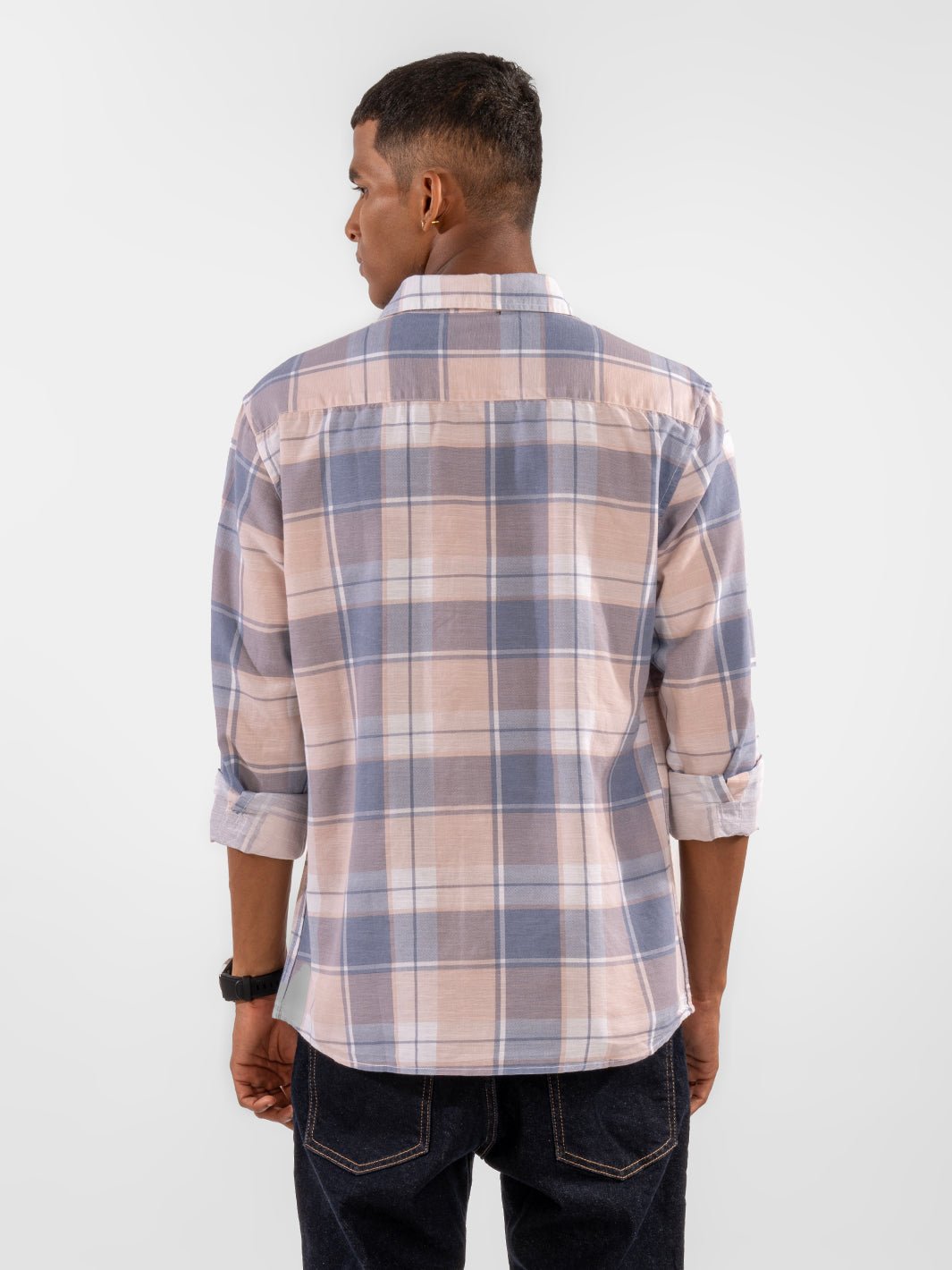 Cotton Linen: Cream & Blue Checks Shirt 4