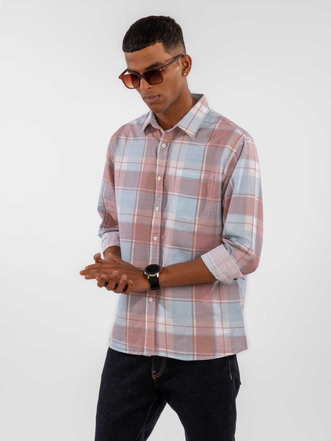 Cotton Linen: Purple Checks Shirt 3