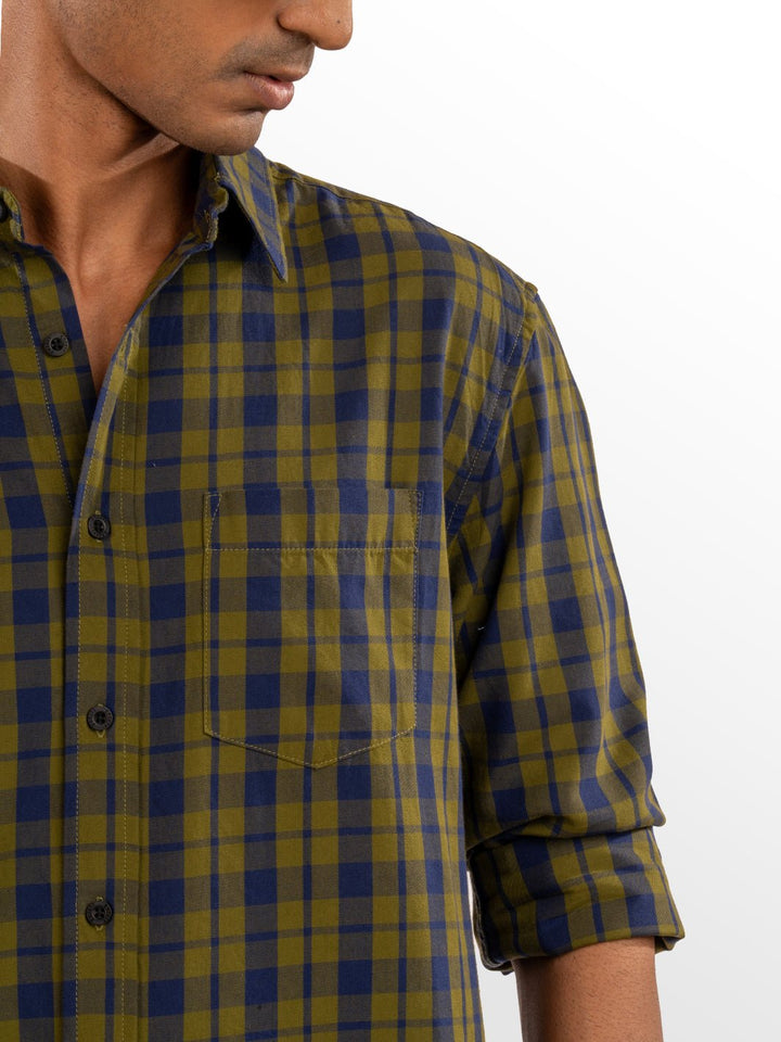 Twill: Olive & Blue Checks 6