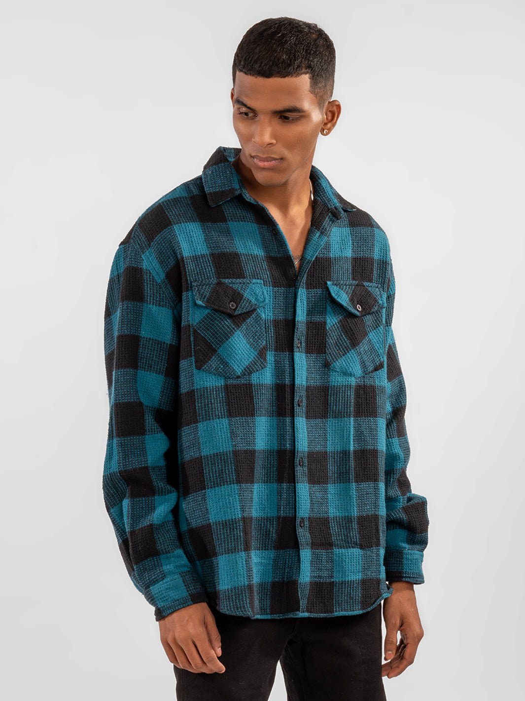 Blue Checks Oversized Shirt front 3