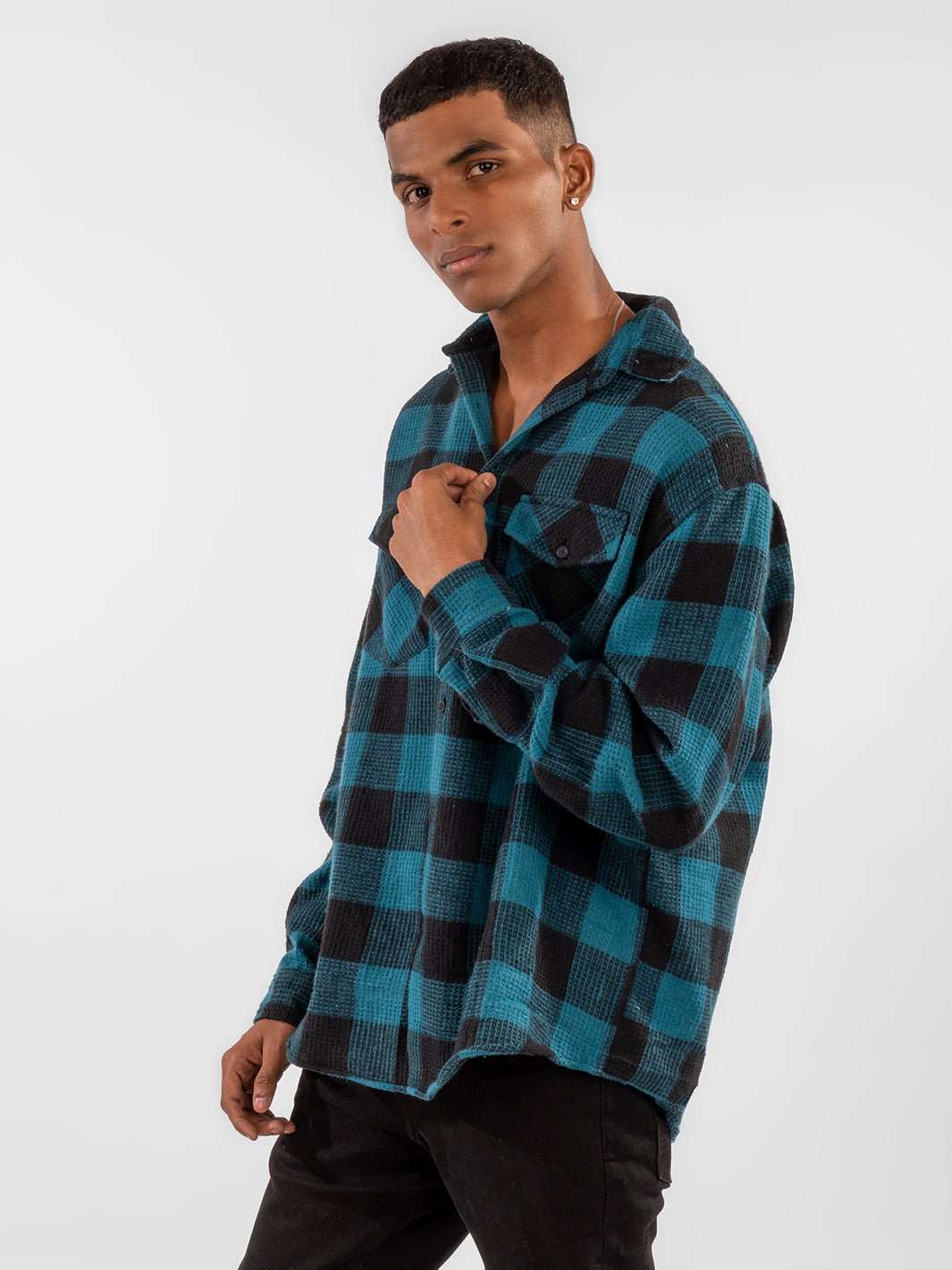 Blue Checks Oversized Shirt front 4