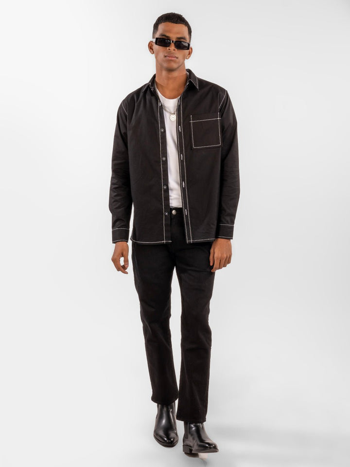 Contrast Stitch Overshirt Black front 2