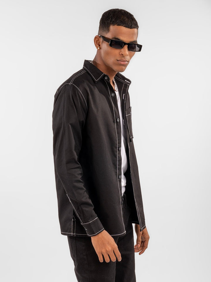 Contrast Stitch Overshirt Black front 4