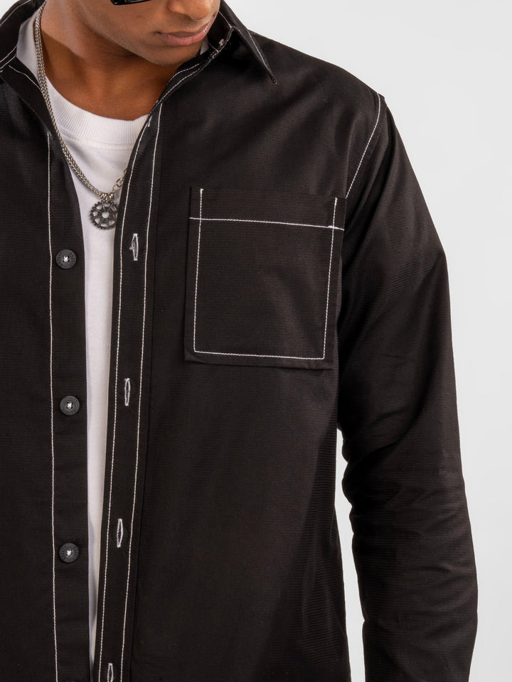 Contrast Stitch Overshirt Black front 6