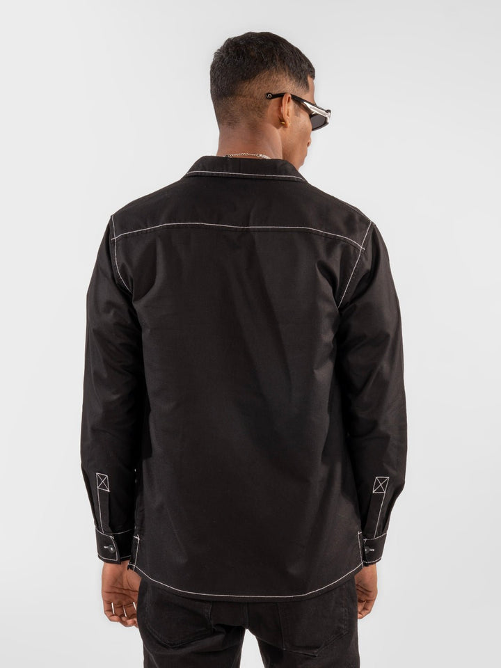 Contrast Stitch Overshirt Black front 5