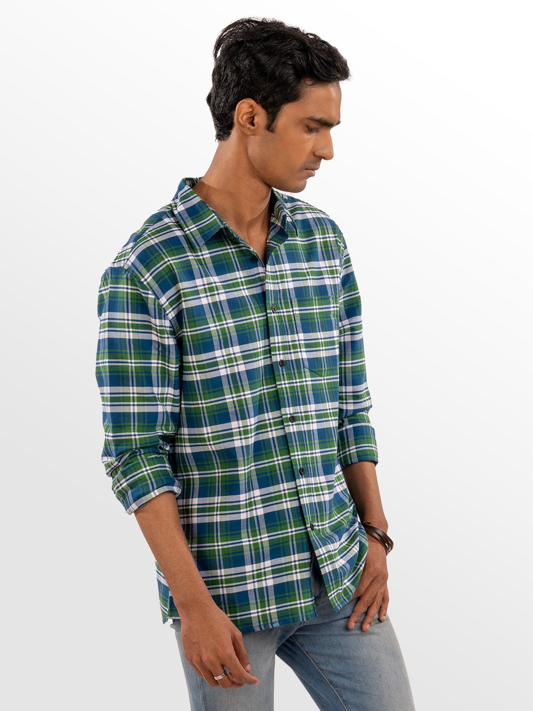 Twill: Green & Blue Checks 4