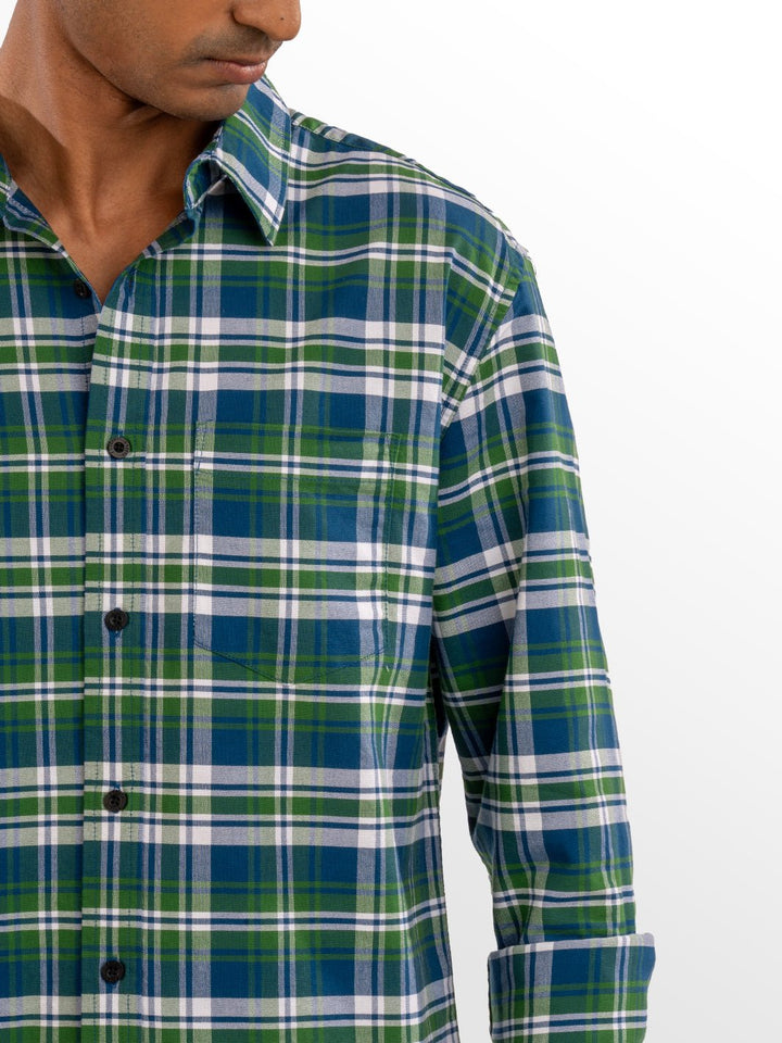 Twill: Green & Blue Checks 6