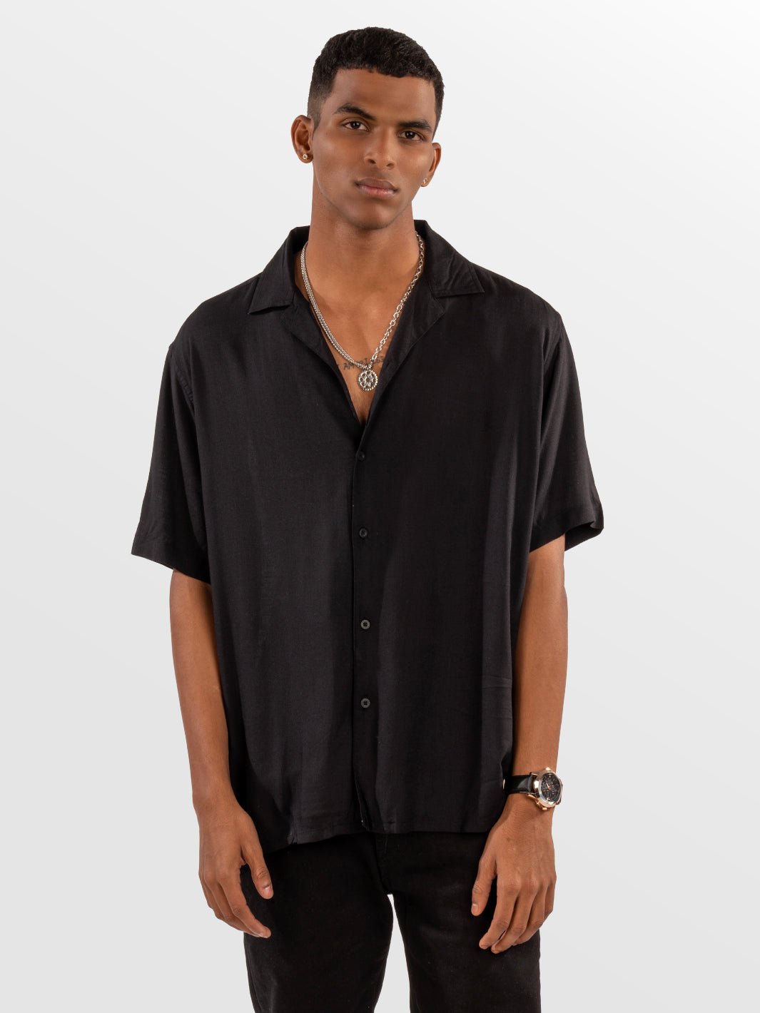 Solids: Black Cuban Shirt 1