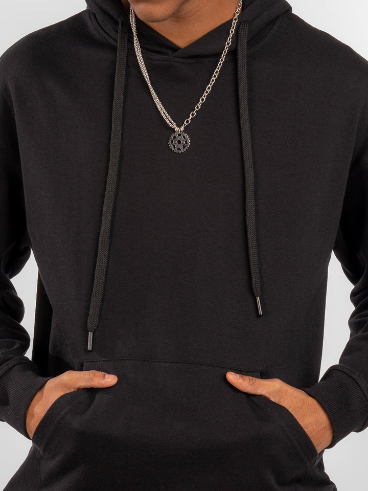 Solids: Black Hoodie front view 7